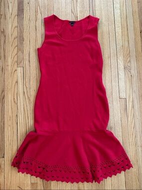 Ann Taylor Sleeveless Red Laser-Cut Hem Fit & Flare Drop Waist Dress | S